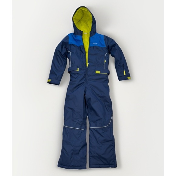 Eddie Bauer Kids One Piece Ski Snow Suit Navy Blue Hooded Size M 10/12 - Picture 1 of 10